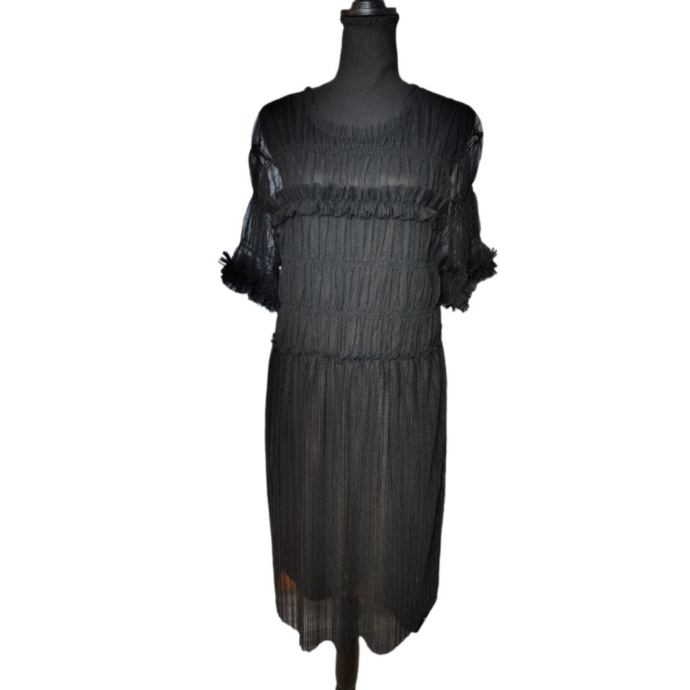 WHO WHAT WEAR Rouched Black Mini Dress L - Picture 3 of 11
